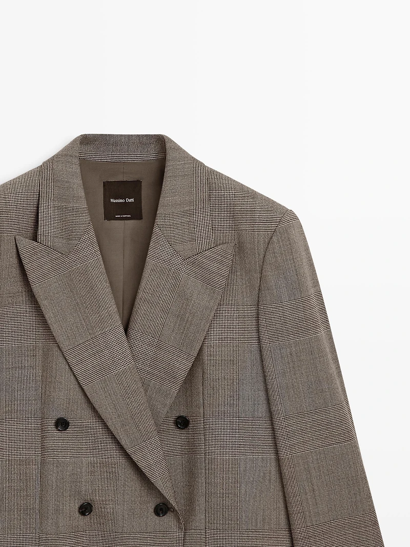 Check wool suit blazer