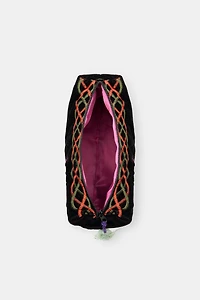 QUILTED VELVET TOILETRY BAG WITH FLORAL EMBROIDERY