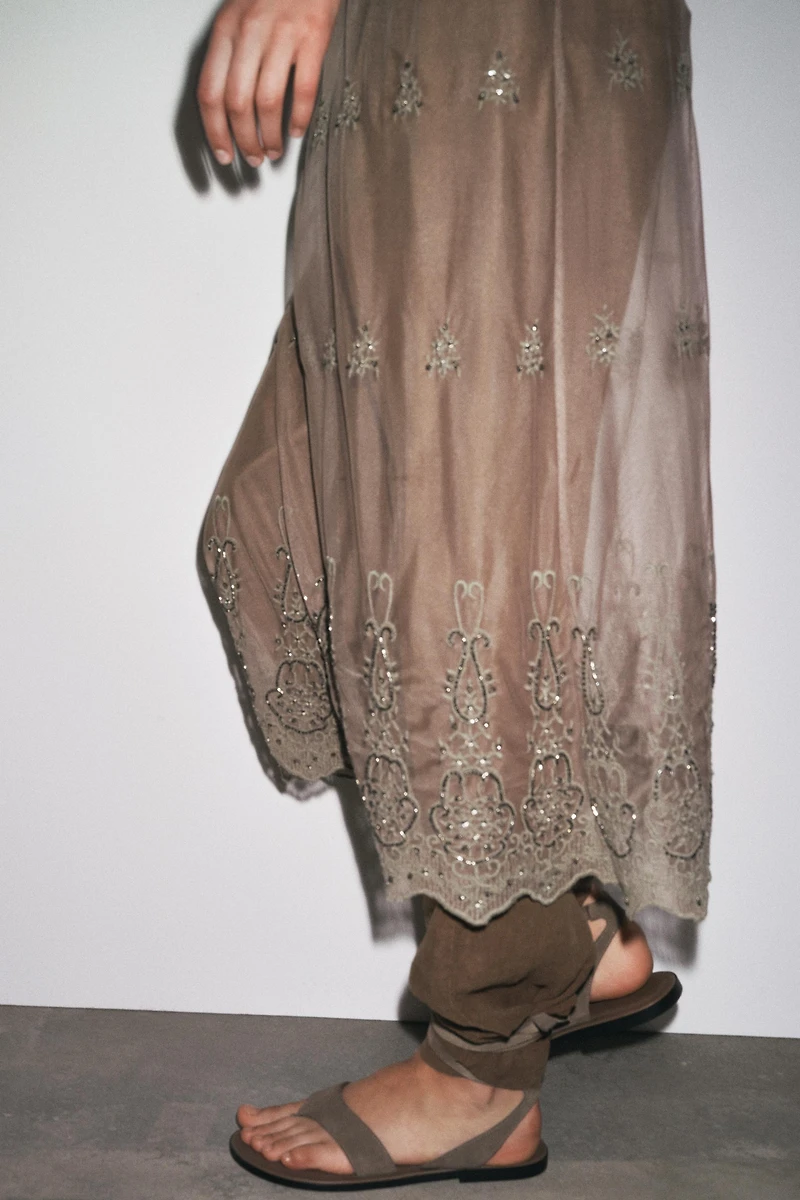 EMBROIDERED BEADED TULLE DRESS