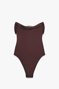 BANDEAU SWIMSUIT WITH METAL DETAIL