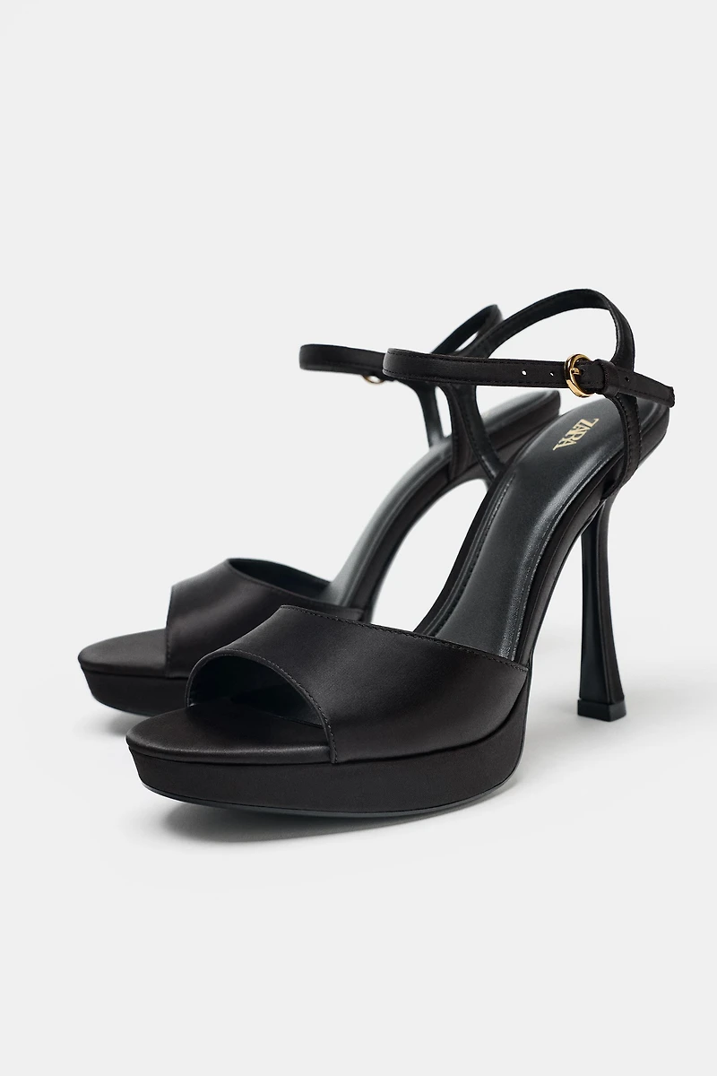 SATIN-EFFECT HEELED SANDALS