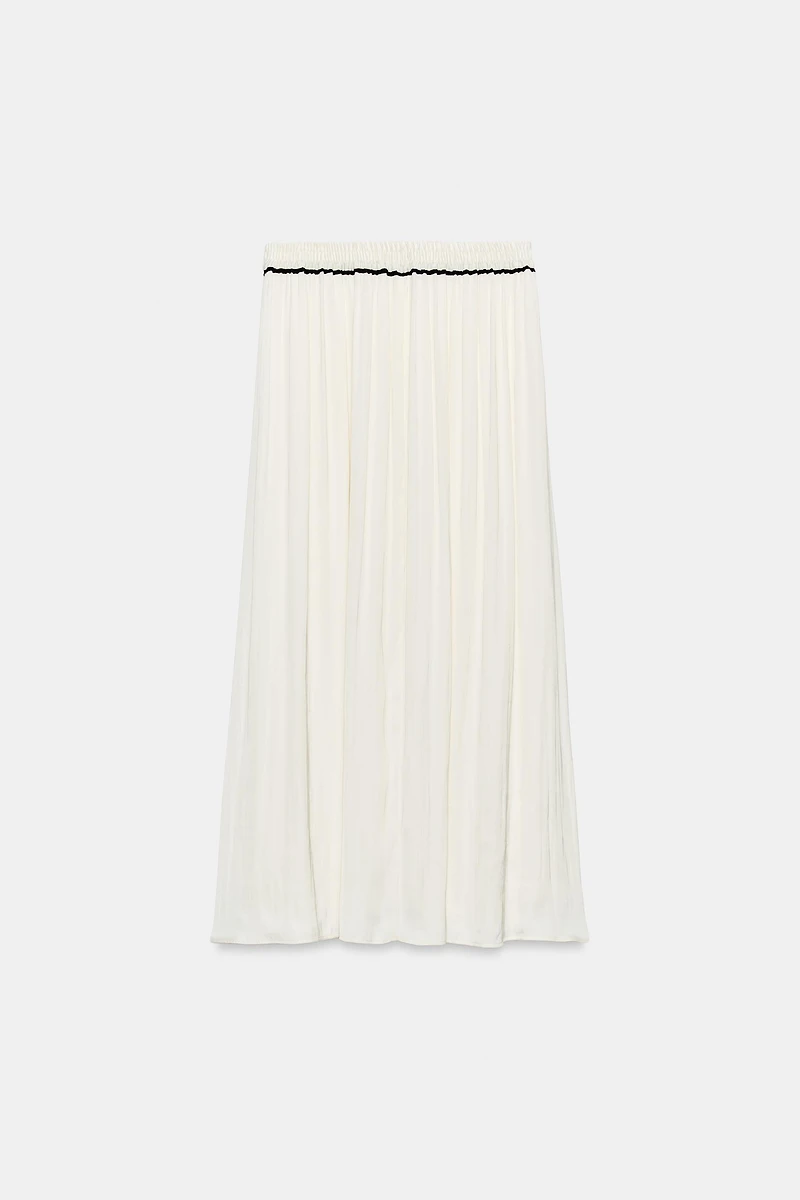 CONTRAST TRIM SATIN MIDI SKIRT