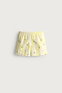 MAILLOT DE BAIN MI-LONG À RAYURES ET BRODERIE BATEAUX