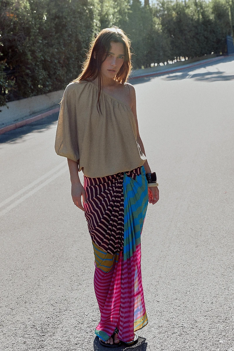DRAPED STRIPED PAREO SKIRT