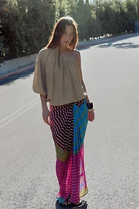 DRAPED STRIPED PAREO SKIRT