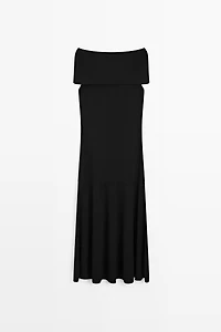 Robe midi en maille épaules dénudées