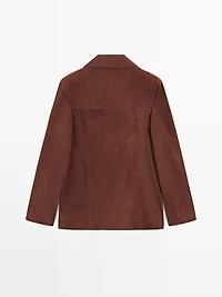 Blazer à revers en cuir nubuck