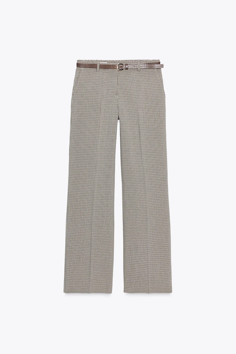 CHECKERED BELTED PANTS