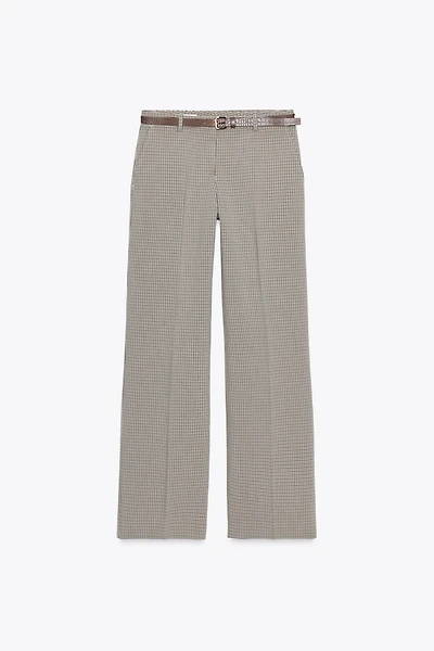 CHECKERED BELTED PANTS