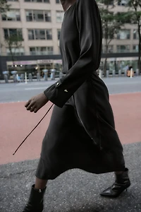 BELTED CREPE MIDI DRESS