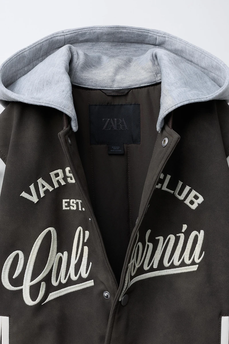 BLOUSON BOMBER À CAPUCHE MATIÈRE SYNTHÉTIQUE