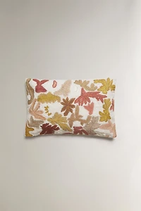 HOUSSE DE COUSSIN BRODERIE FEUILLES