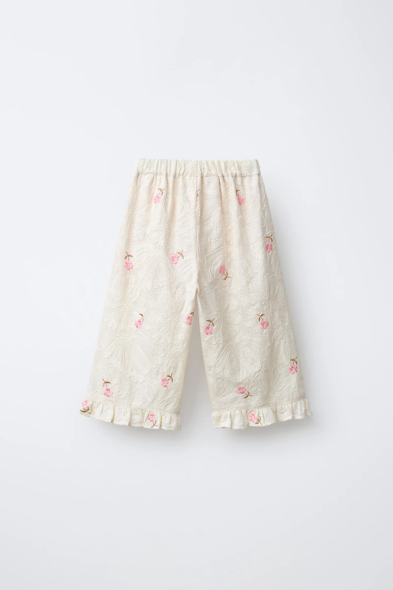 EMBROIDERED FLOWERS PANTS