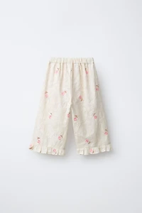 EMBROIDERED FLOWERS PANTS