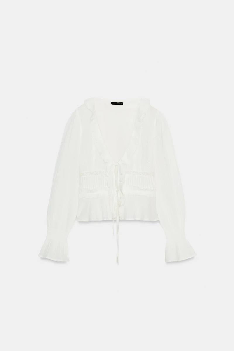 CHIFFON EMBROIDERED SHIRT WITH RUFFLES