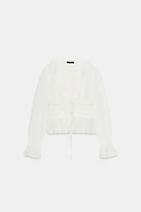 CHIFFON EMBROIDERED SHIRT WITH RUFFLES