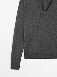 Wool blend V-neck knit sweater