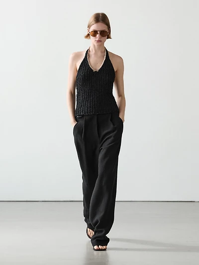 Contrast knit halter top