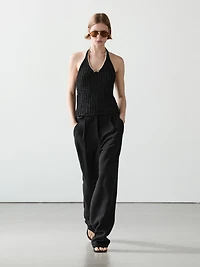 Contrast knit halter top