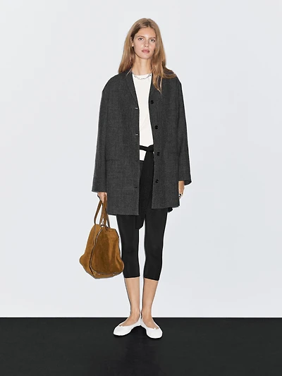 Manteau laine mi-long avec col à revers