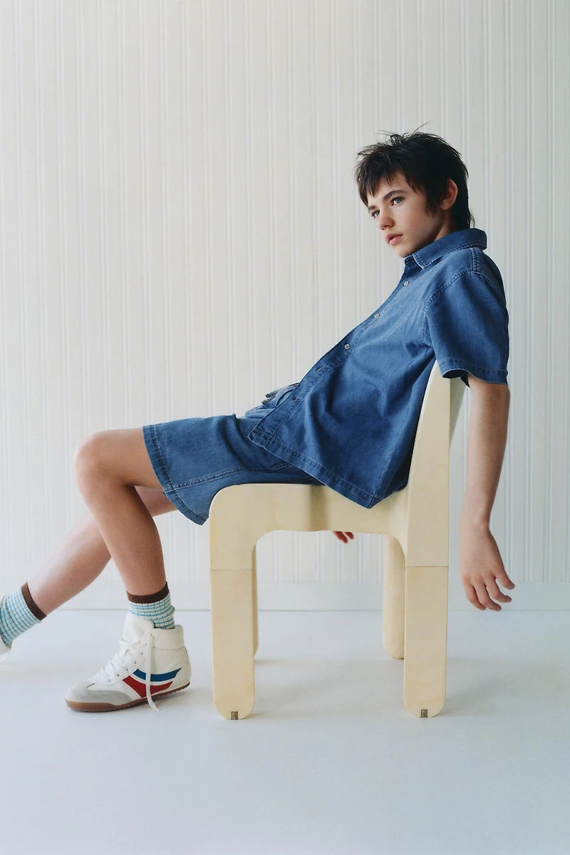 DENIM SHORTS WITH COTTON AND LINEN