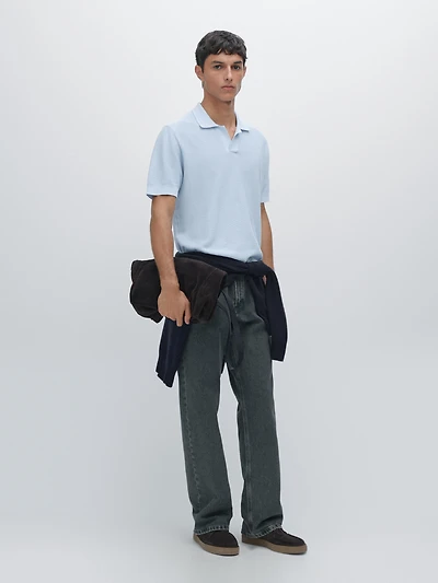 Textured knit short sleeve polo shirt