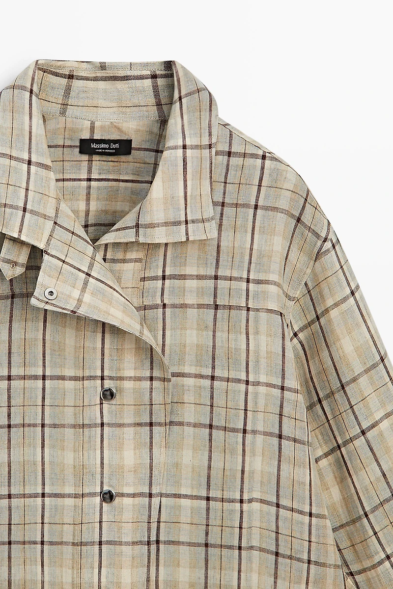 100% linen check shirt with snap buttons