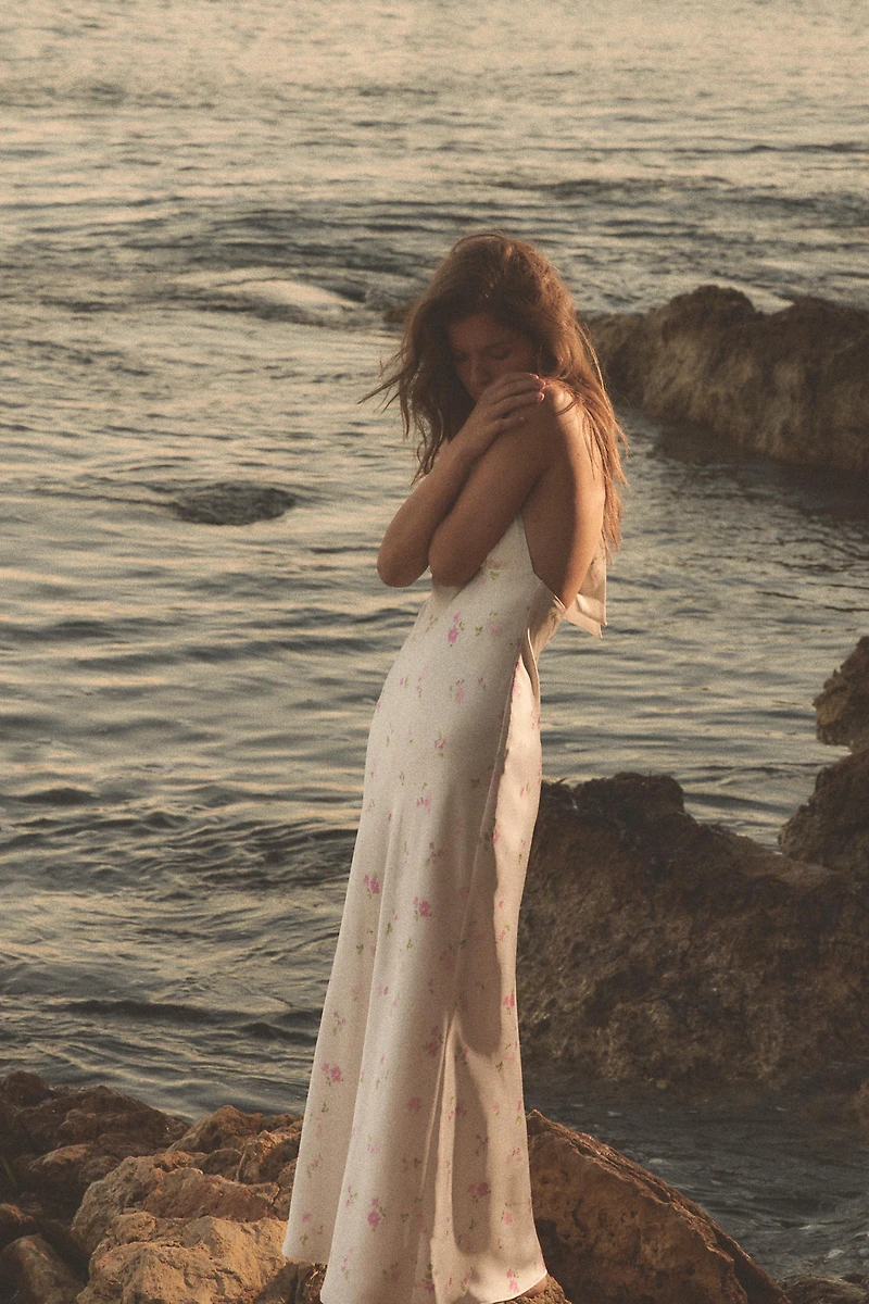 FLORAL SATIN EFFECT MIDI DRESS