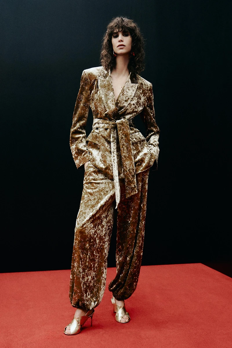 VELVET METALLIC THREAD BALLOON PANTS