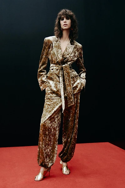 VELVET METALLIC THREAD BALLOON PANTS