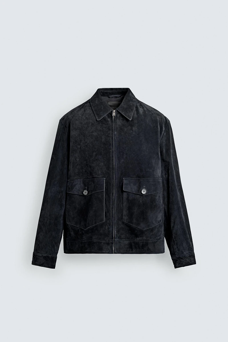 BLOUSON EN CUIR DAIM REGULAR FIT