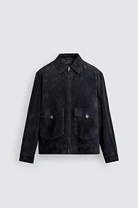 BLOUSON EN CUIR DAIM REGULAR FIT