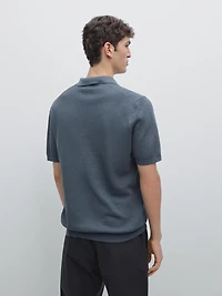 Textured knit V-neck polo shirt