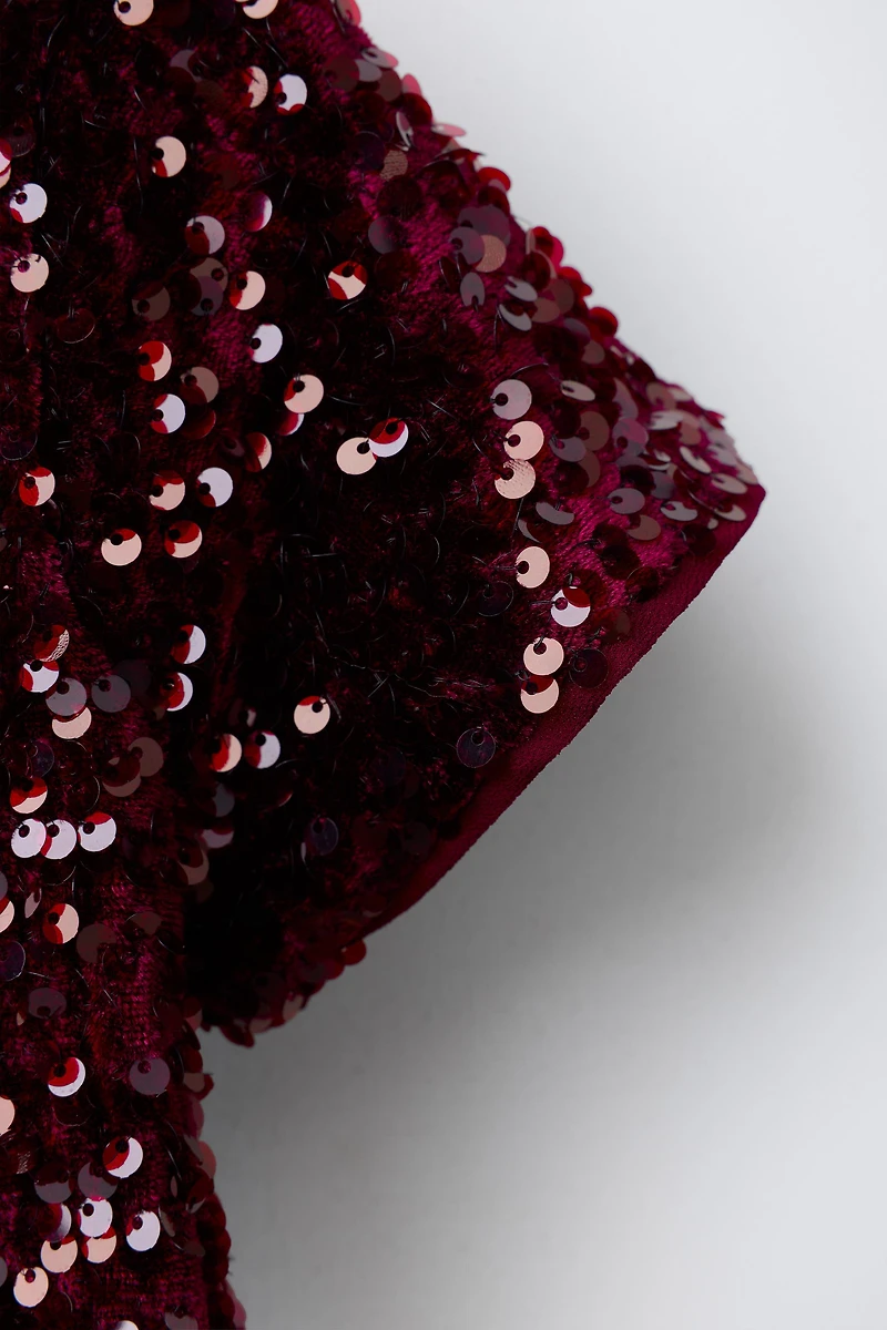 SEQUIN VELVET BOW DRESS