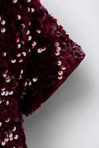 SEQUIN VELVET BOW DRESS