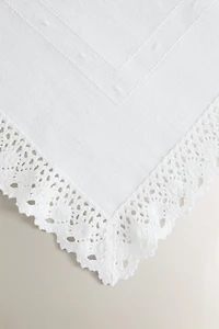 EMBROIDERED COTTON TABLECLOTH WITH LACE TRIM