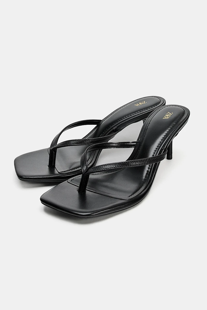 LEATHER STRAP HEELED SANDALS