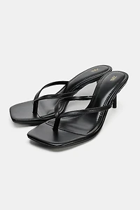 LEATHER STRAP HEELED SANDALS