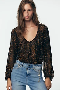 BLOUSE SEMI-TRANSPARENTE À IMPRIMÉ ANIMALIER