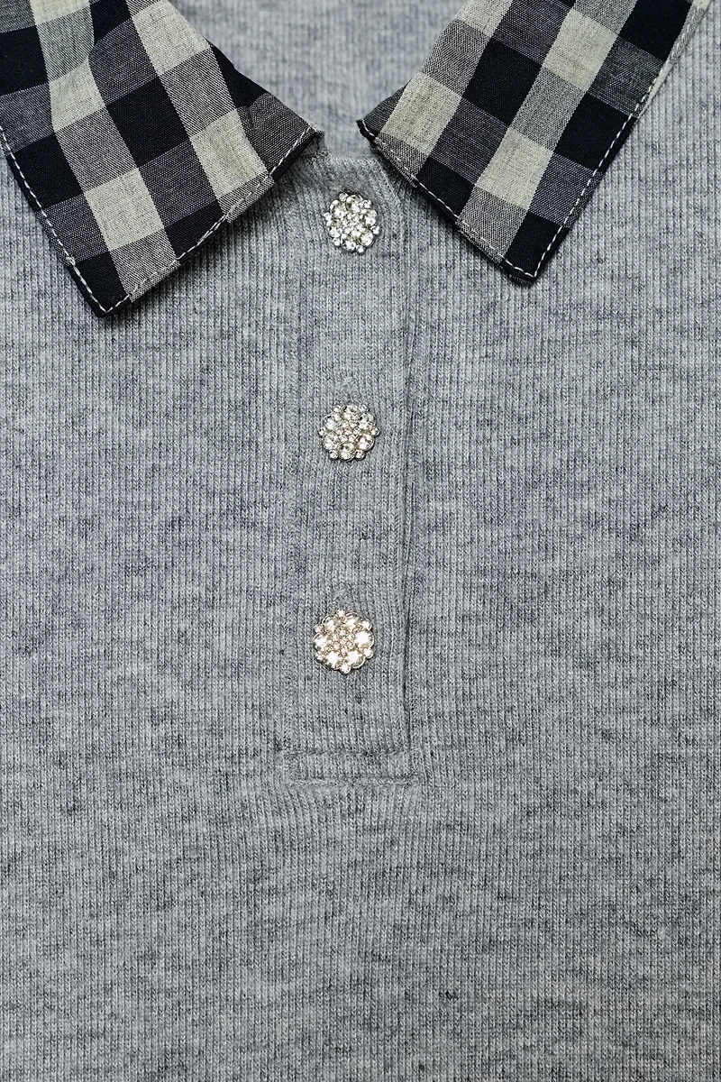 CONTRAST COMBINATION POLO TOP