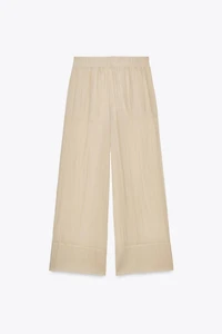 WRINKLED EFFECT SEMI-SHEER WIDE LEG PANTS