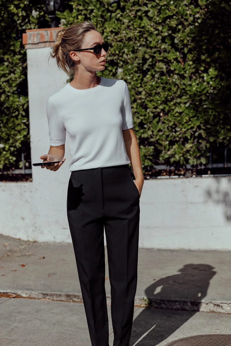SHORT SLEEVE BASIC KNIT TOP