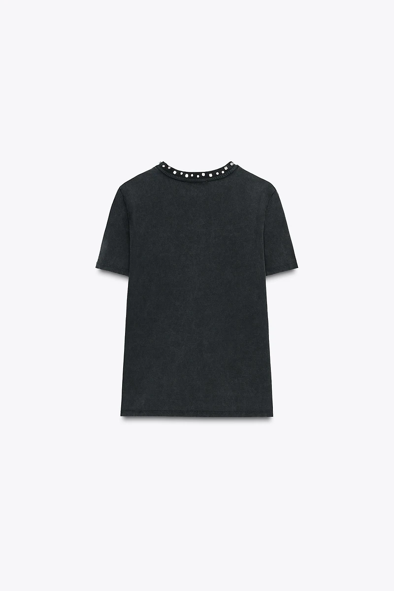 JEWELED WASHED EFFECT T-SHIRT