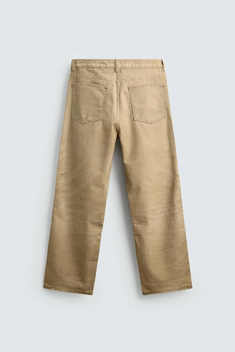 WASHED PRINT STRAIGHT FIT PANTS