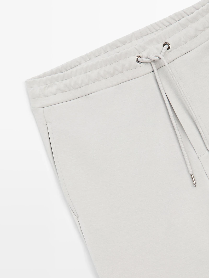Straight-fit cotton blend trousers
