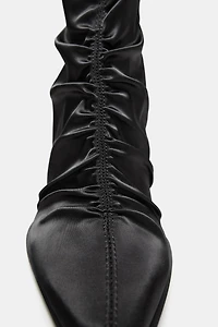 SATIN-EFFECT RUCHED HEELED ANKLE BOOTS