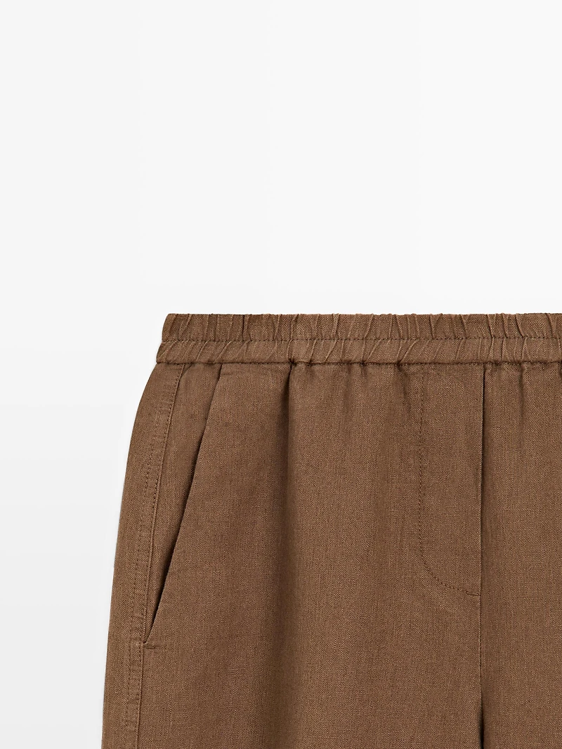 Linen trousers with elasticated waistband