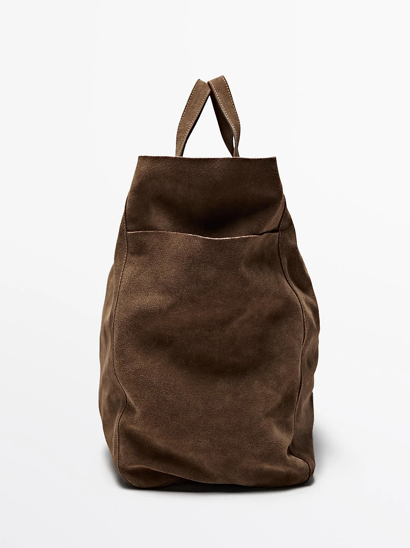 Leather and split leather maxi shopper bag