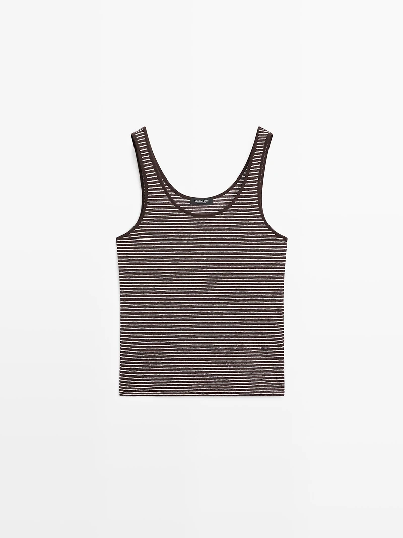Striped strappy linen top
