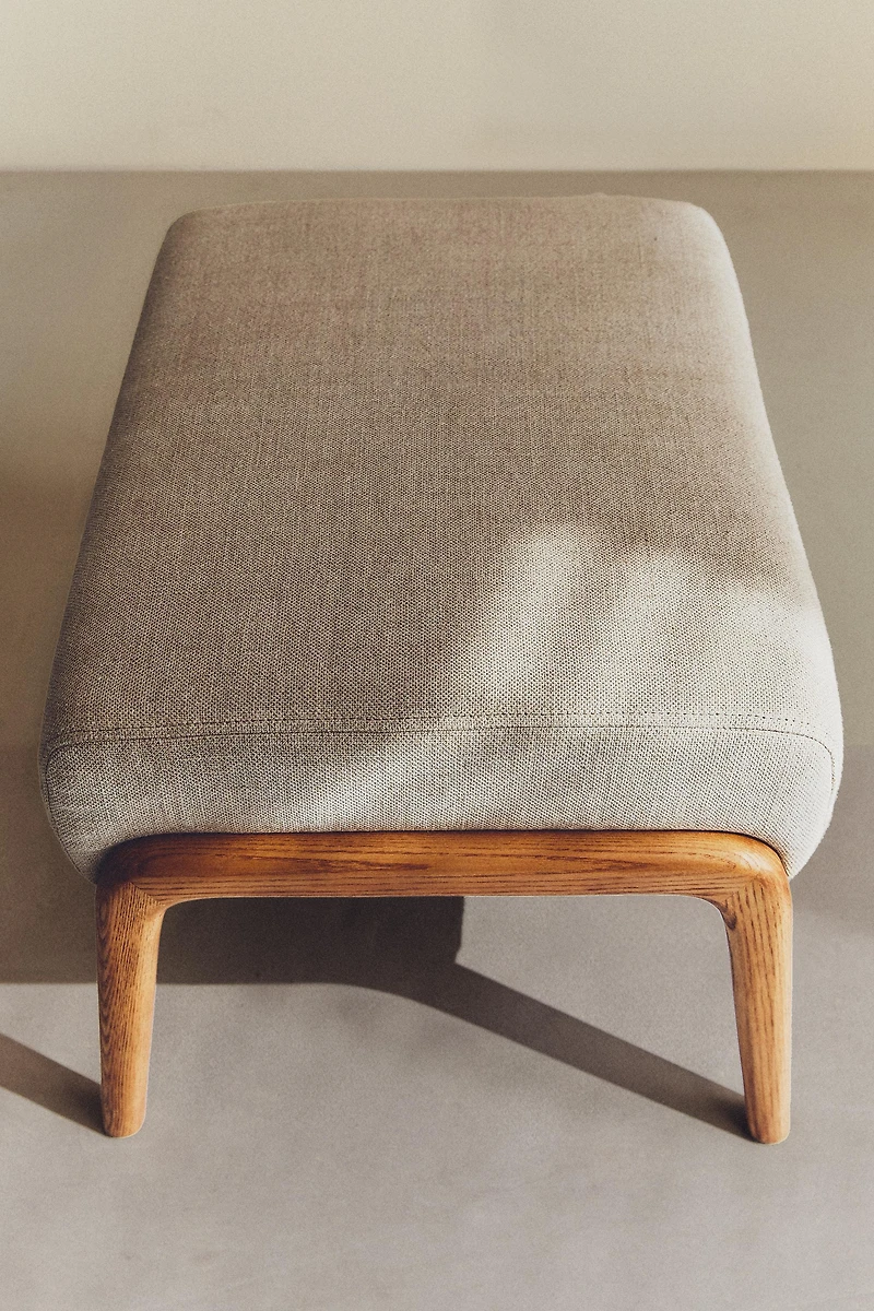 ASH WOOD AND LINEN FOOTREST STOOL